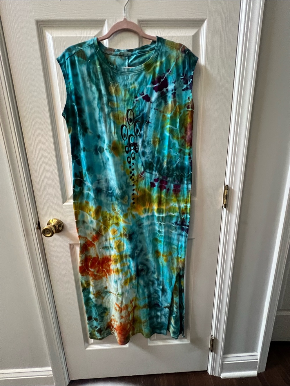Phish themed Sleeveless Tie-Dye Maxi Dress in Teal & Multicolor